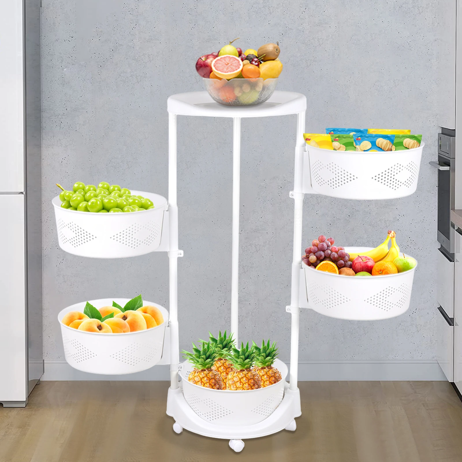 

5-Tier Rotating Storage Shelves Kitchen Storage Cart Rotating Basket Vegetable Rack