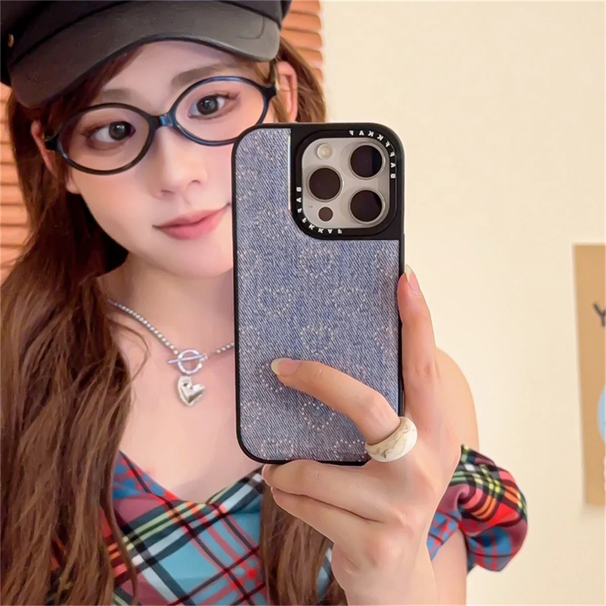 

Fashion Denim Love Heart Pattern Phone Case For iPhone 16 Pro 15 14 Pro Max Cover Shockproof Cute Hard Cases 15 Promax