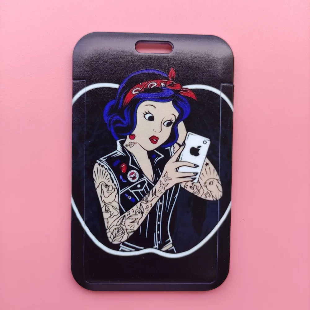 Disney Princess Snow White Card Holders Lanyards Cartoon Women Card Case ID Badge Holder Girl Credit Cardholder Retractable Clip