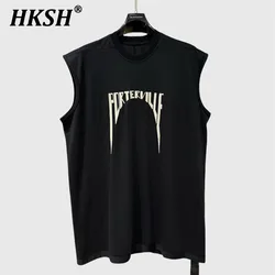 HKSH 2026 Spring Summer New Printed Vest Men Tide Dark Women Round Neck Loose Streetwear American Vintage Sleeveless Top HK3851