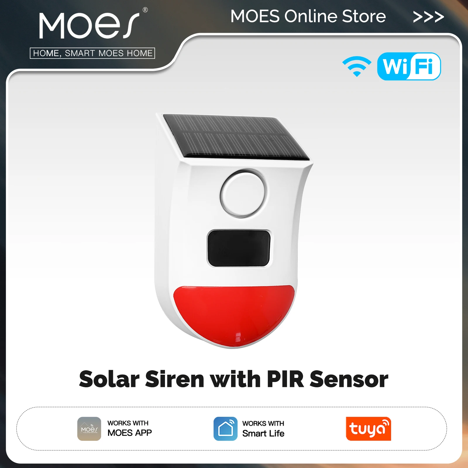 

MOES Smart Outdoor Siren Alarm,120dB Solar Powered WiFi Siren with Remote & PIR Sensor,Waterproof,Works with Alexa Google Home​