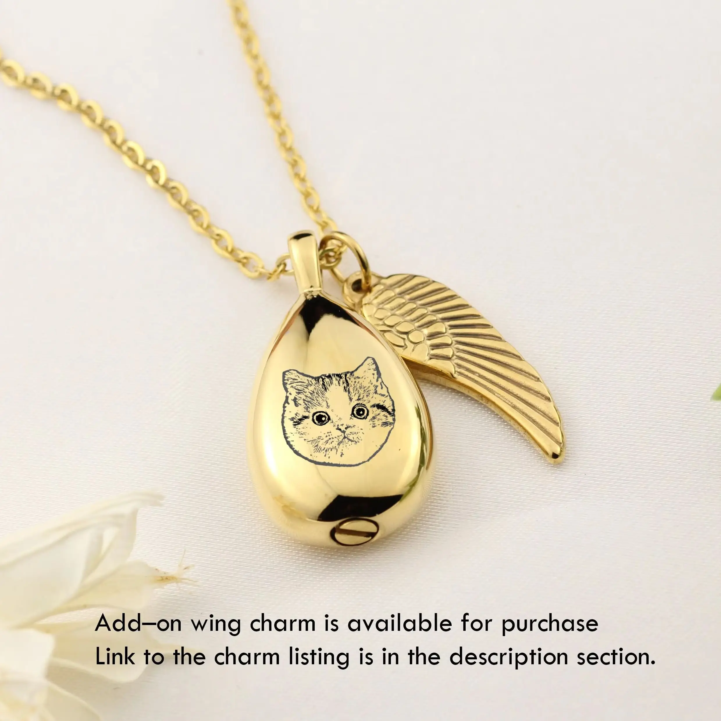 

Персонализированная кремационная капля, портретная урна для домашних животных, ожерелье для праха, кремационная урна для собак, мемориал для домашних животных, ношение крыла ангела