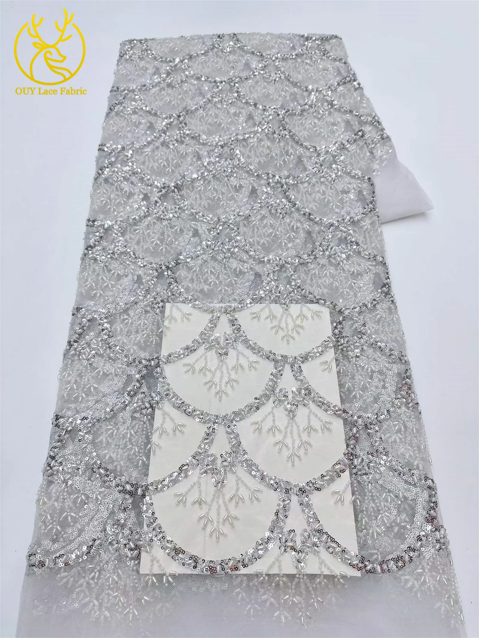 5 Yards französischer Pailletten-Spitzenstoff, afrikanischer Spitzenstoff, nigerianischer Tüll-Mesh-Spitzenstoff für Braut, Hochzeit, Heimdekoration – Detail 27