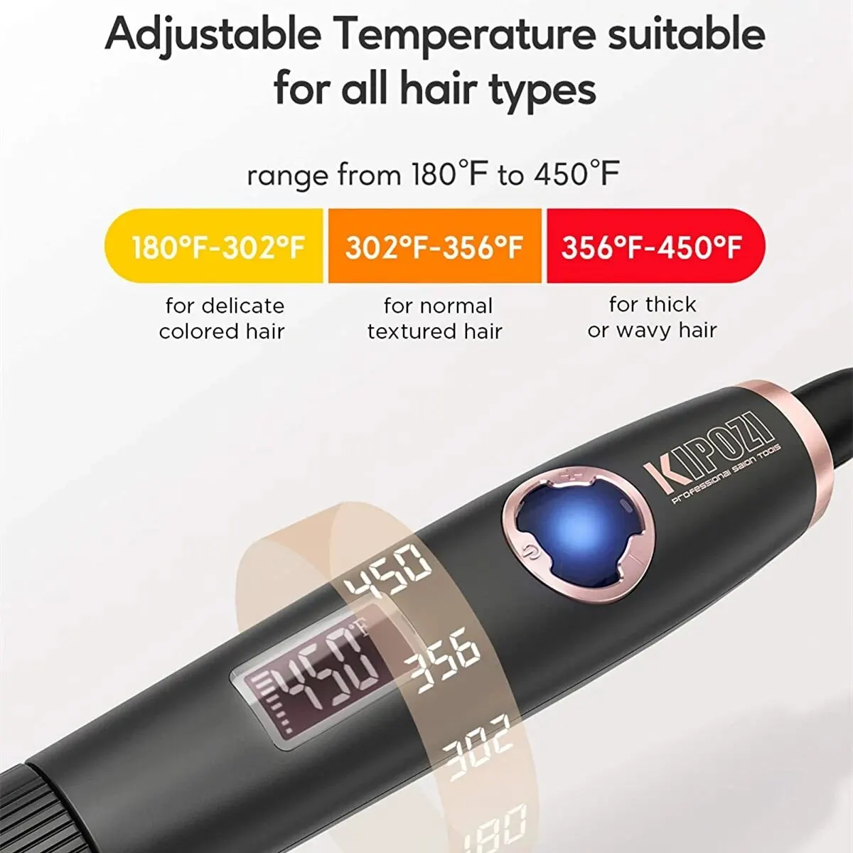 KIPOZI Professional Curling Iron 25mm Hair Instant Heating 60Min Auto off Safety Hair Curler LCD Digital Display Hair Curler