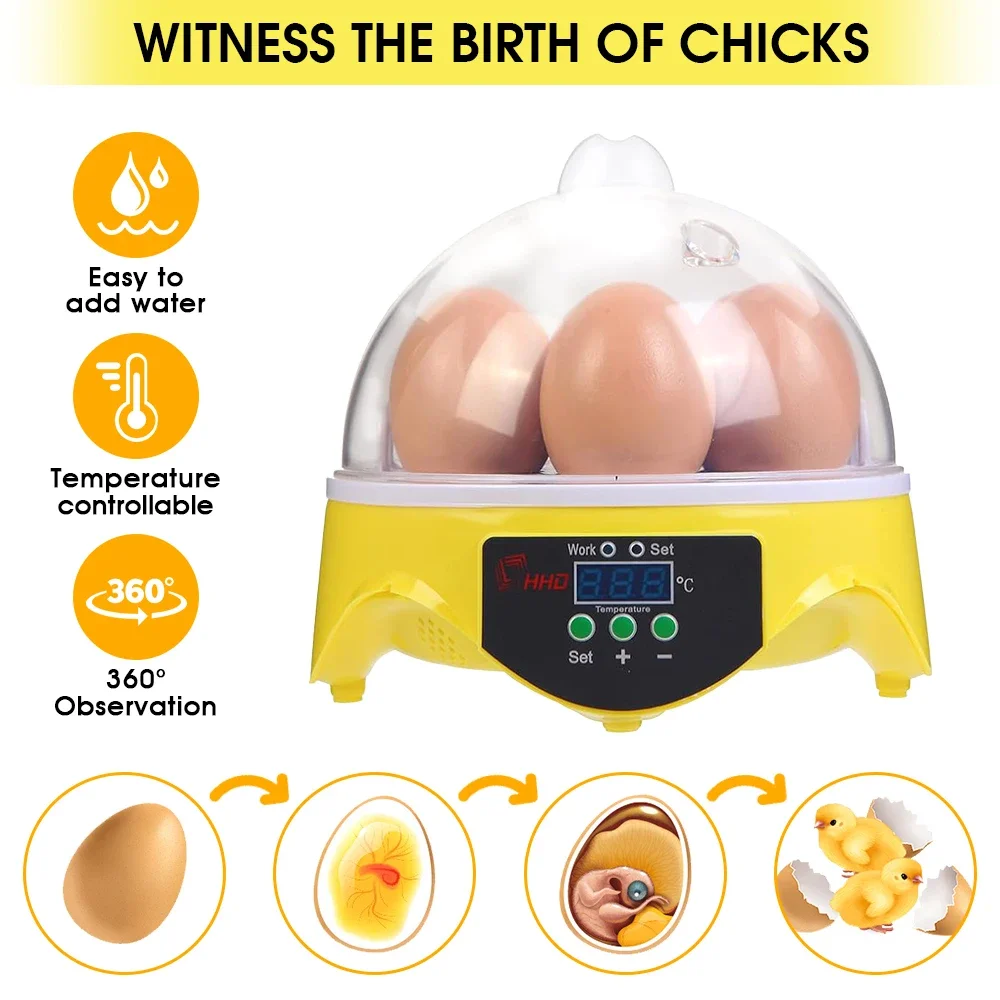 7 capacidades: las incubadoras termostáticas automáticas inteligentes de tamaño mini son adecuadas para incubar huevos de pollo, pato y codorniz.