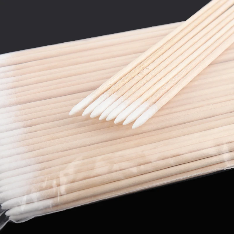 100/300/500 pcs lange Doppelkopf Holz Wattes täbchen Nase Ohren Reinigung Frauen Make-up-Tool Lippenstift Wattes täbchen Spitze Sticks Mikro bürste – Detail 5