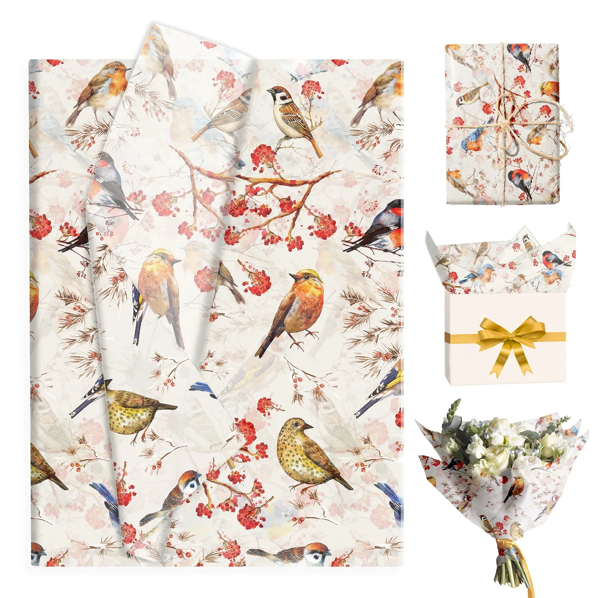 15/35pcs Flower Birds Printed Tissue Paper Gift Wrapping Paper DIY Gift Packing Paper Birthday Party Wedding Decoration Supplies