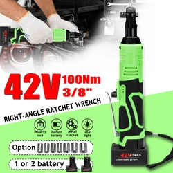 42V 3/8 Cordless Electric Ratchet Wrench Angle Drill Screwdriver Scaffolding 100NM Rechargeable Electric Spanner with 2 Battery