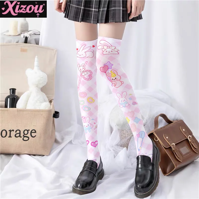 Japanese cute sweet cherry print lolita pantyhose girl kawaii play cartoon anime bottom socks loli girl stockings for women