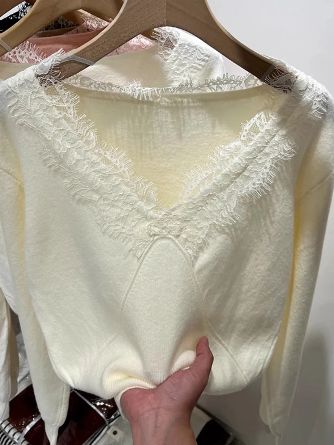 Długi sweter z dzianiny z koronkowym kołnierzem, damski top, bez metki, jesień-zima, nowy, modny bazowy sweter dla kobiet...