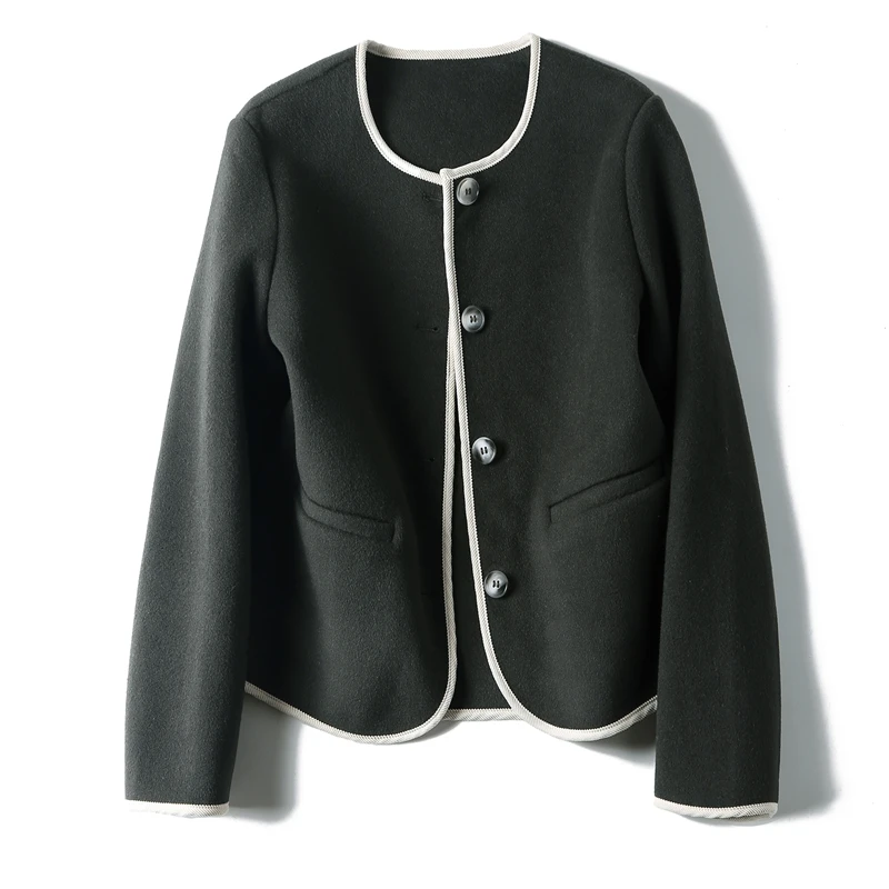 

Handmade Australian Wool Coat ort Women's Sle Double-Faced Camere Jaet round Ne Single Button Autumn Collection