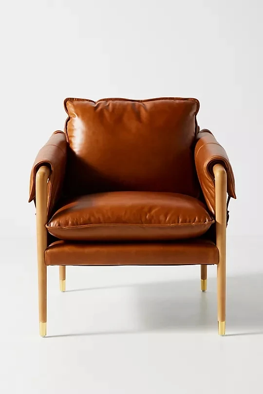 Luxury Chair Interior Furniture Buckle Armrest Brass Accent Leg Removable Cushion Leather Chair