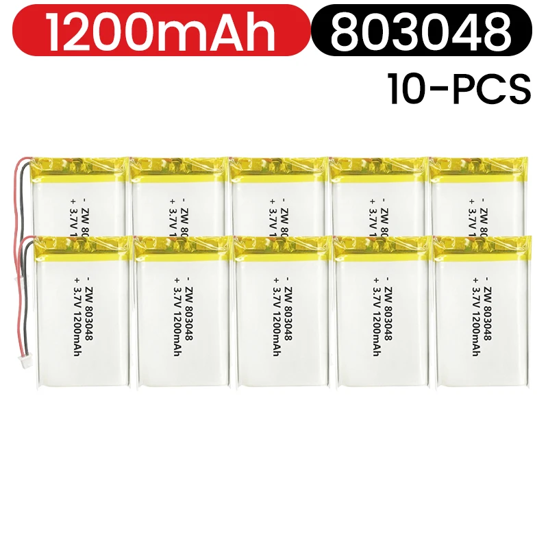 1-10PCS  803048 3.7V 1200mAh Polymer Lithium Lipo Rechargeable Battery For Mp3 GPS Recording Pen Bluetooth Massager Scanner