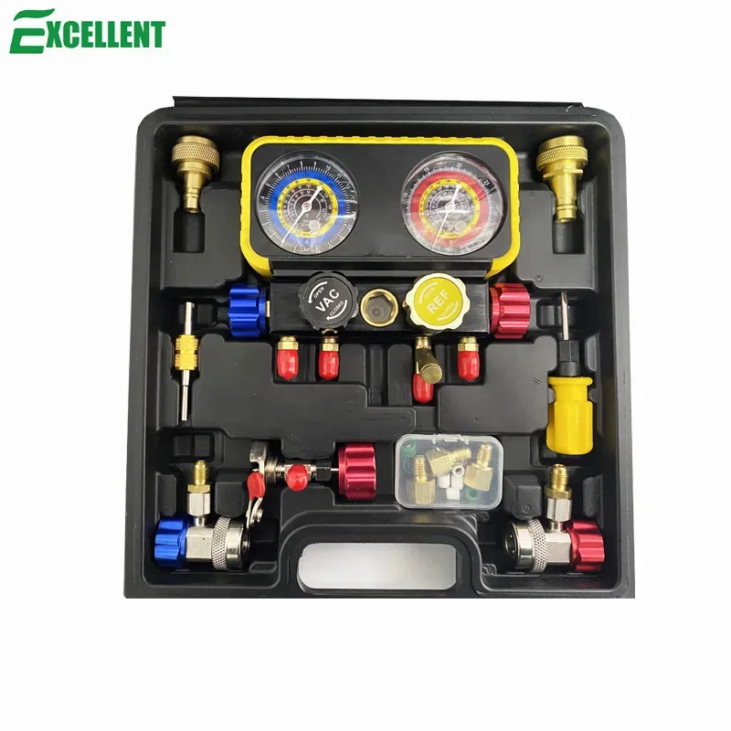 High Quality Car Auto A/C Diagnostic 4 Way Manifold Gauge Set For R404A R1234yf HVAC