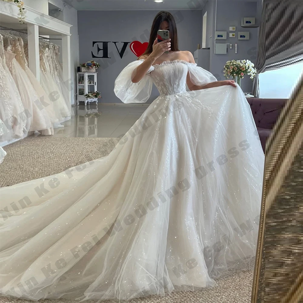 Abiti da Sposa Eleganti 2026 per Donne, in Tulle, Sexy, con Spalle Scoperte e Maniche a Palloncino, Vestiti da Principessa Personalizzabili