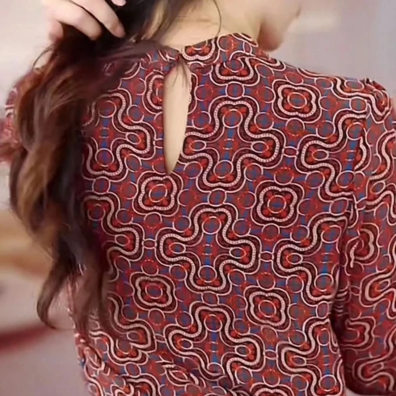 Floral Long Sleeve Loose Vintage Shirt Tops Spring Autumn Women Clothing O-neck All-match Print Elegant Blouse Office Fashion