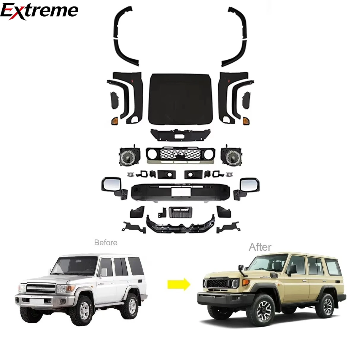 Perfect Body Kit for Toyota Land Cruiser LC70 71 76 78 79  FJ70 71 76 79 2002-2022 Upgrade to 2024 Style.