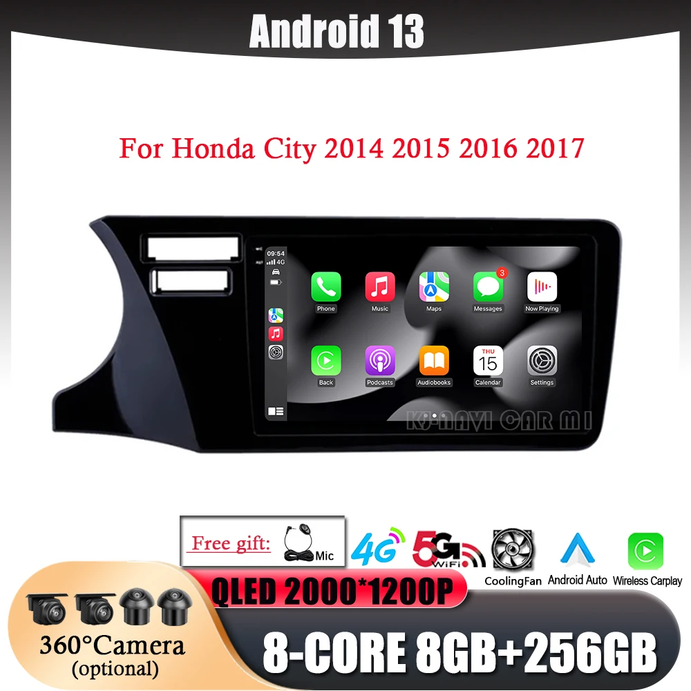 

Для Honda City 2014 2015 2016 2017 Android 13 мультимедийный стерео видеоплеер навигатор GPS WIFI DSP Дополнительно камера 360 °