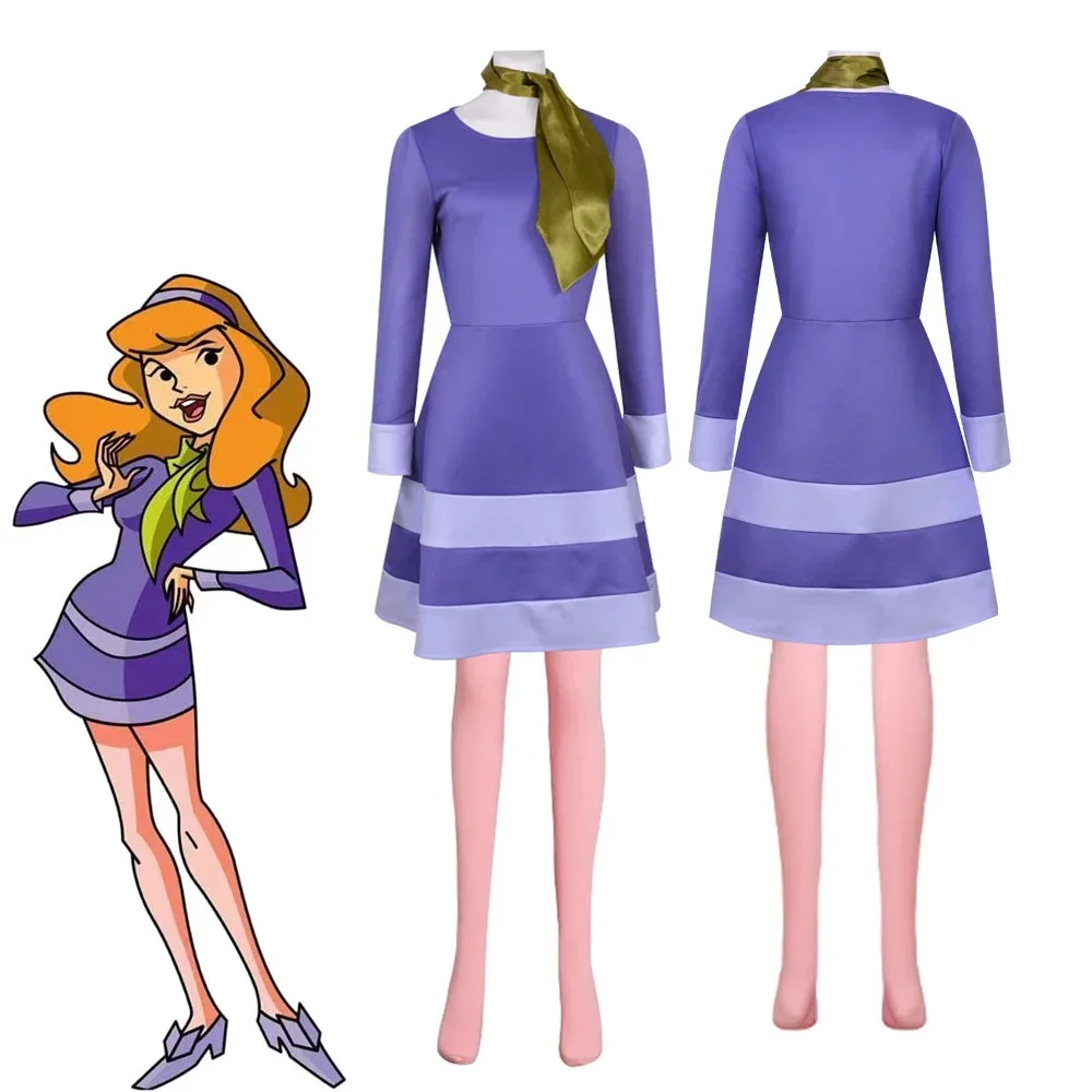 

New Anime Doo Where Are You Daphne Blake Cosplay Costume Adult Women Purple Dress Suit Uniform Fashion Sexy Halloween Clothes
