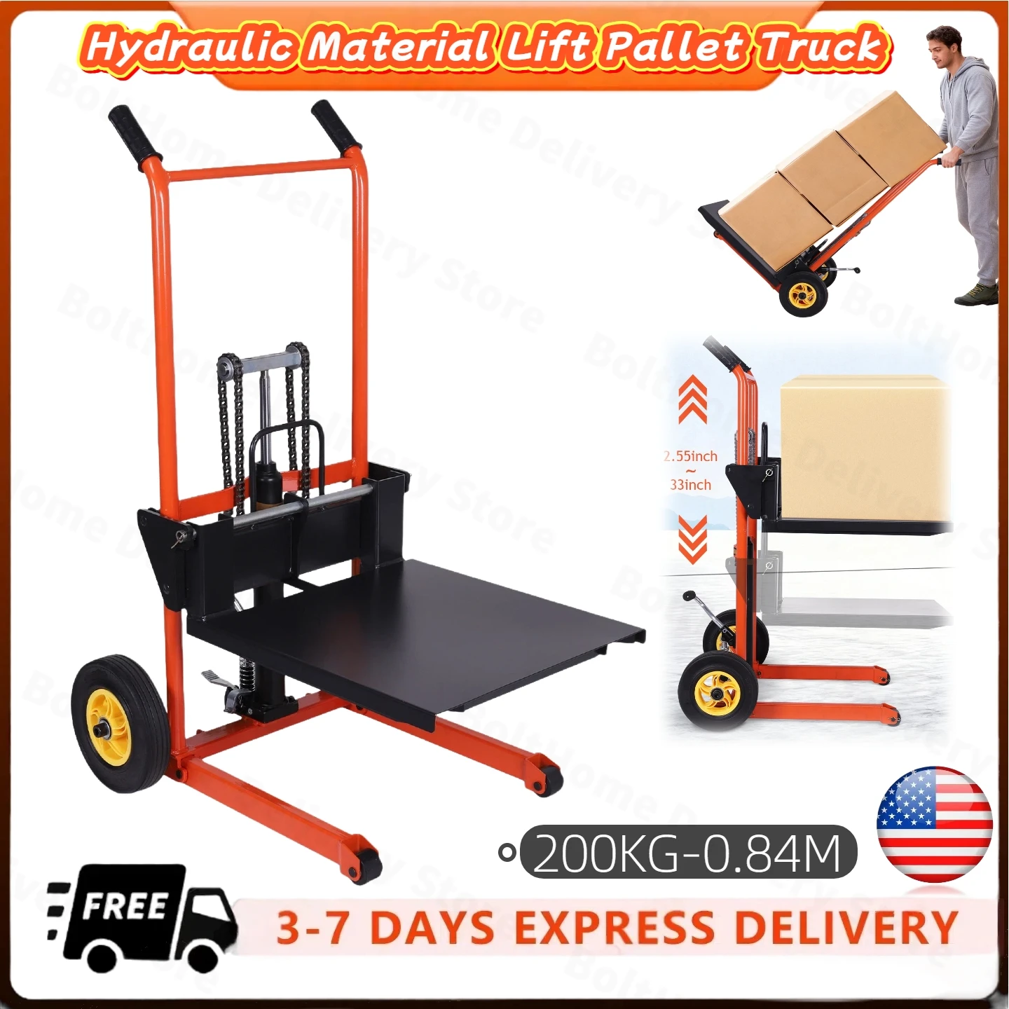 

Hydraulic Material Lift Winch Stacker Pallet Truck Dolly Swivel Casters Truck Suitable for Supermarket Warehouse and Household