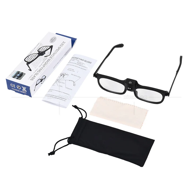 2 LED Lamps Glasses Type Magnifying Glasses Metal Coated Plastic Legs Seniors Illuminated Presbyopia Glasses Reading