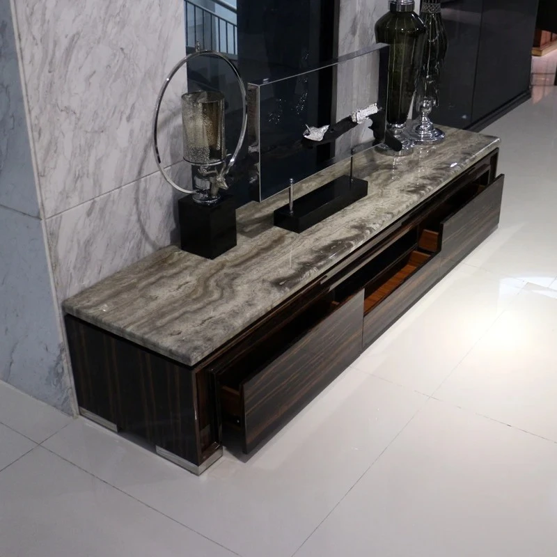 A Natural gray cave stone marble TV cabinet coffee table assembly simple modern rectangular ebony furniture customization