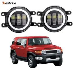 2-Pcs LED Fog Lights Assembly Lens for Toyota FJ Cruiser XJ10 2007-2019 with Angel Eyes DRL Ring + Yellow Car Turn Signal Light