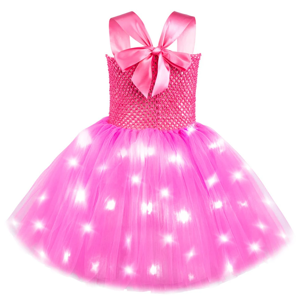 Led Lights Hot Pink Cowgirl Costumes for Girls Ballet Tutu Dress with Cowboy Hat & Scarf Kids Christmas Halloween Party Outfit view 5