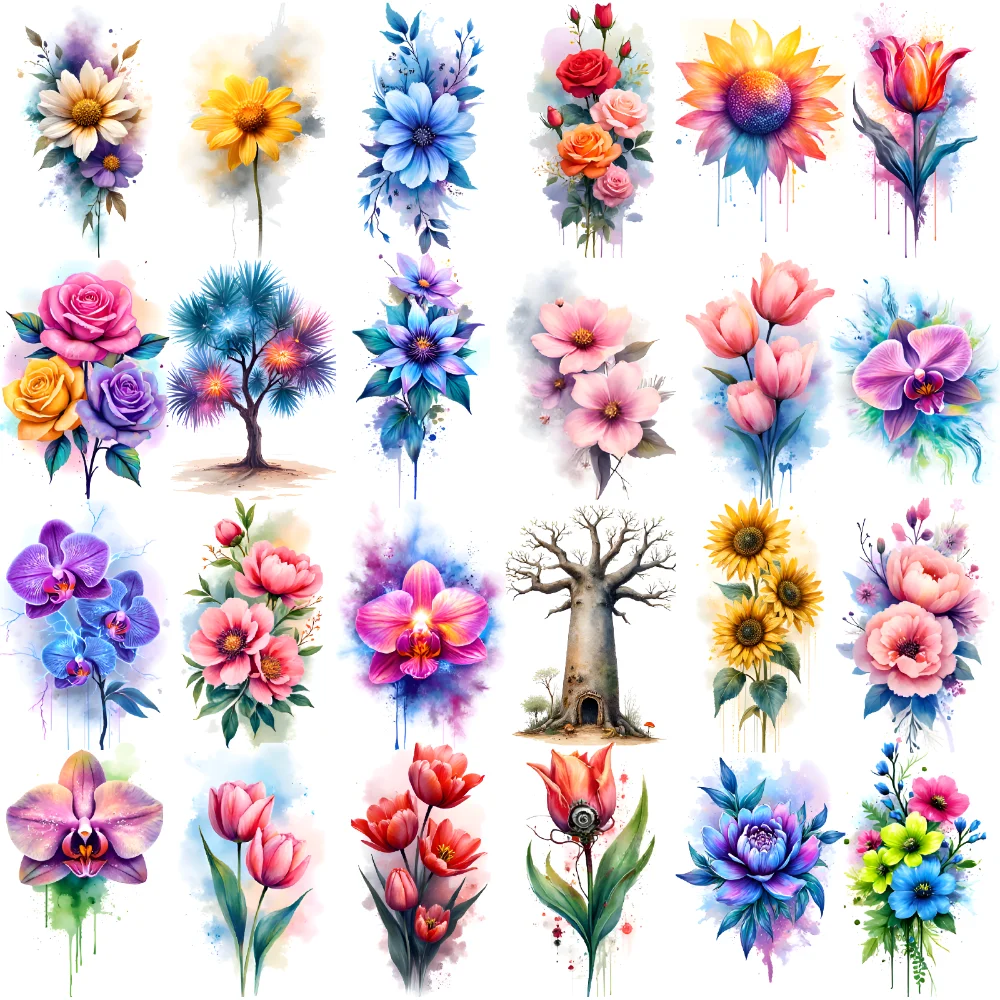 

12pcs Temporary Tattoo Floral Designs Waterproof Long-lasting Body Stickers Tree Art Watercolor For Arms Ladies Cheeks