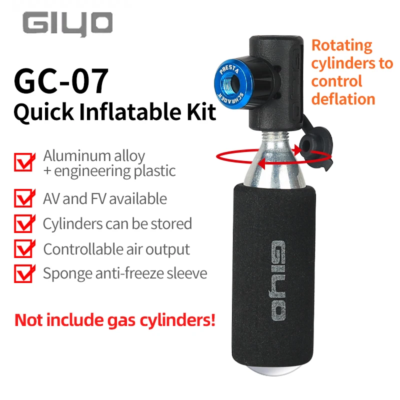 Giyo Bicycle CO2 Pump Mini Inflator Quick Inflatable Kit Schrader Presta Valve CO2 Cartridge Cycling Repair Tools GC-07