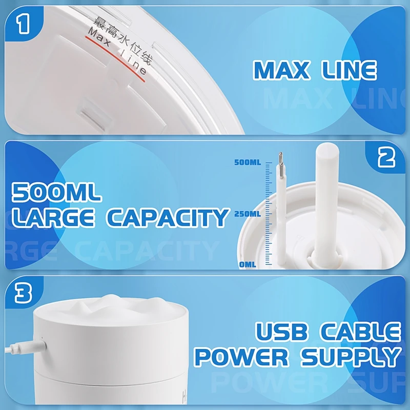 مرطب ضباب بارد بالموجات فوق الصوتية مع ضوء ليلي ، مرطب هواء هادئ ، شحن USB ، من من من من من من