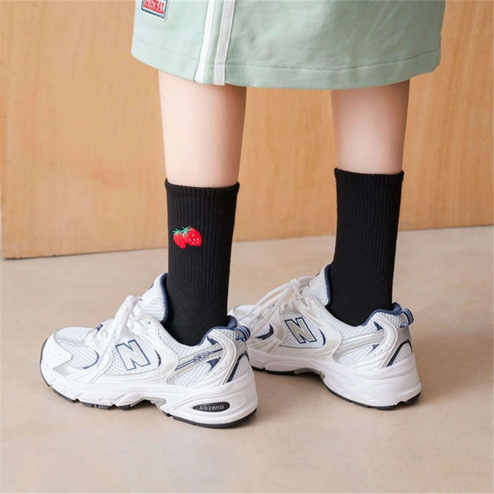 Women New Cartoon Embroidery Fruit Soft Cotton Socks Breathable Fashion Cute Literary Young Preppy Style Dropship