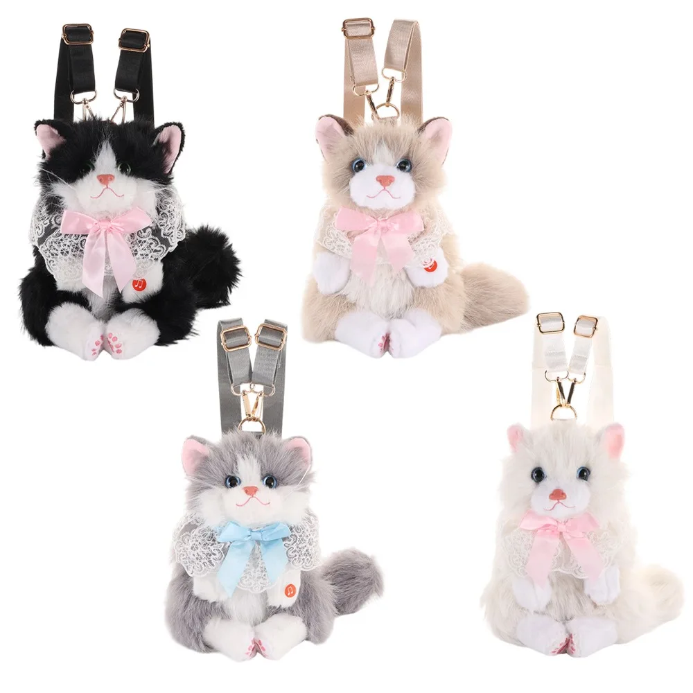 New Realistic Cat Simulated Puppet Cat Backpack Soft Fluffy Cute Cartoon Cat Backpack Doll Backpack Travel Storage
