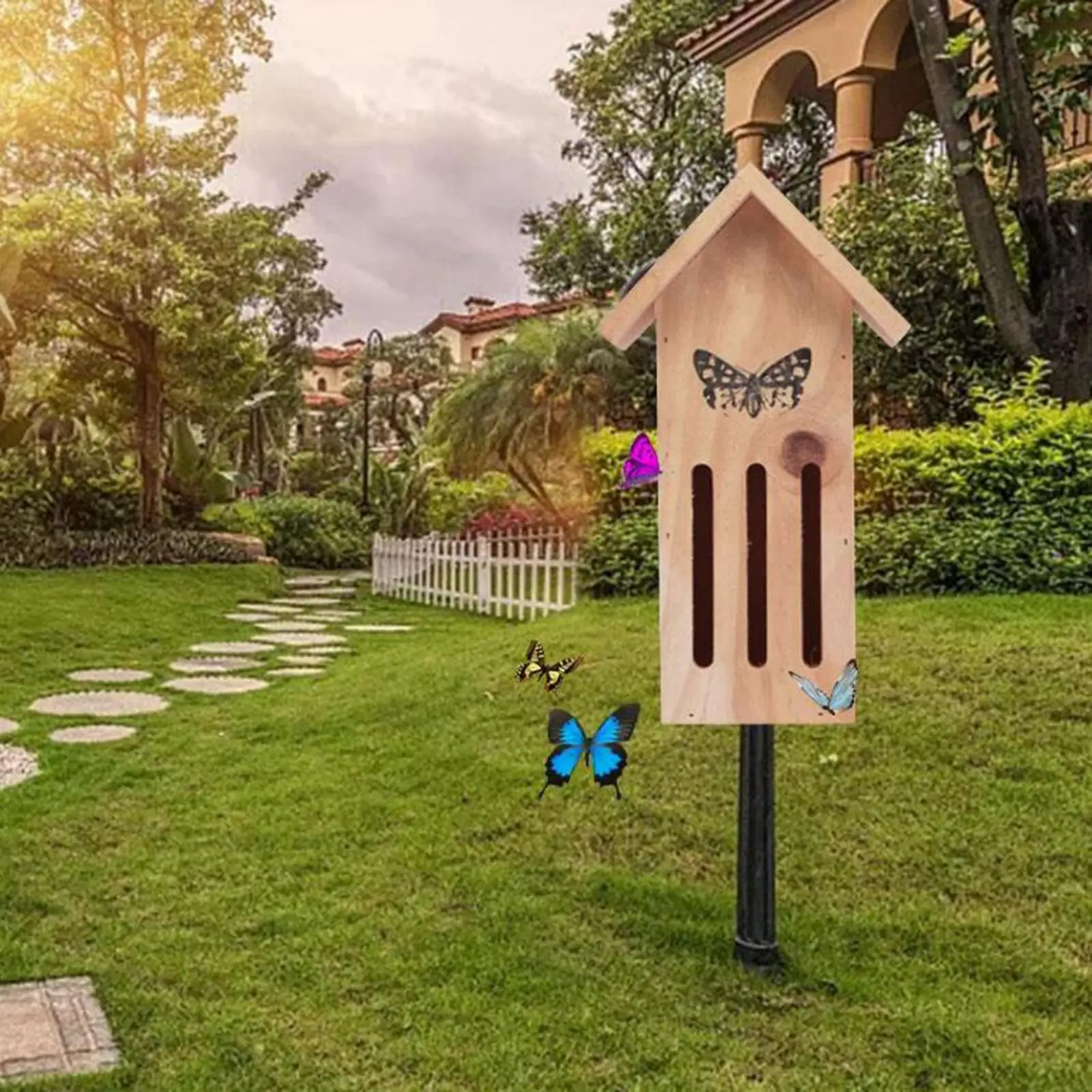 Wooden Butterfly House Insect Garden Habitat Hanging Bee Hive House Natural Wood Bug Shelter Nest Box Bird Feeder for Yard Decor