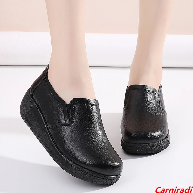 

Women Platform Height Increase Slip On Genuine Leather Casual Shoes Ladies High Quality Autumn Cushioning Loafers Walking Shoes