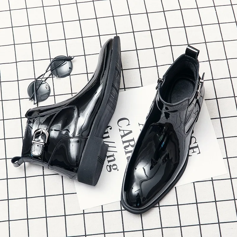 

Роскошные мужские ботинки, качественные ботильоны из лакированной кожи, классические черные ботинки «Челси», деловые повседневные кожаные ботинки, модельные ботинки для мужчин