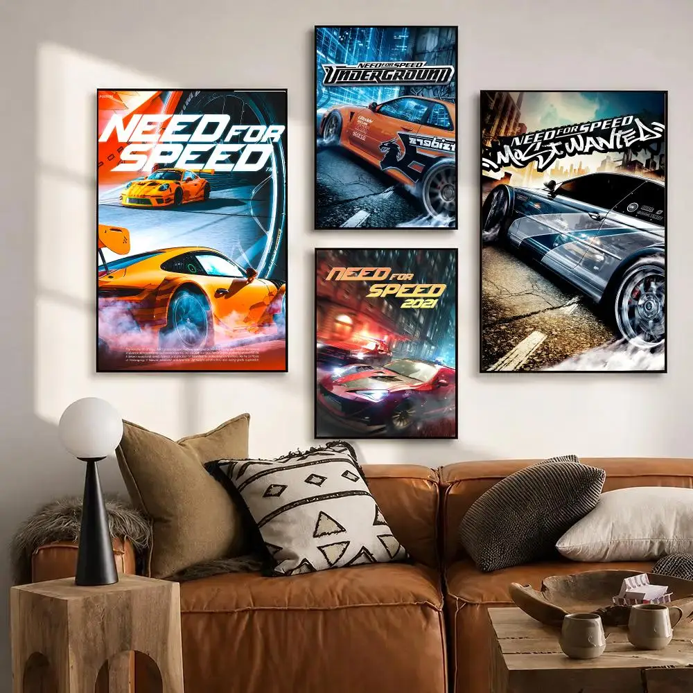 N-Need For Speed Poster Self Adhesive Sticker Home Living Room Bedroom Entrance Bar Cafe Art Painting Decoration