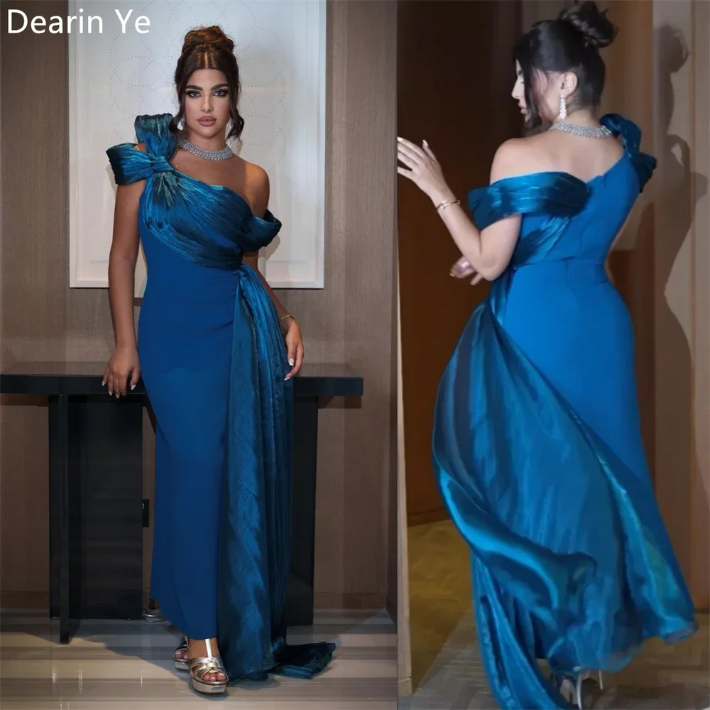 

Saudi Arabia Evening Dress Dearin One-shoulder Column Floor Length Skirts Draped Fold Knot Bespoke Occasion Dresses Formal Prom