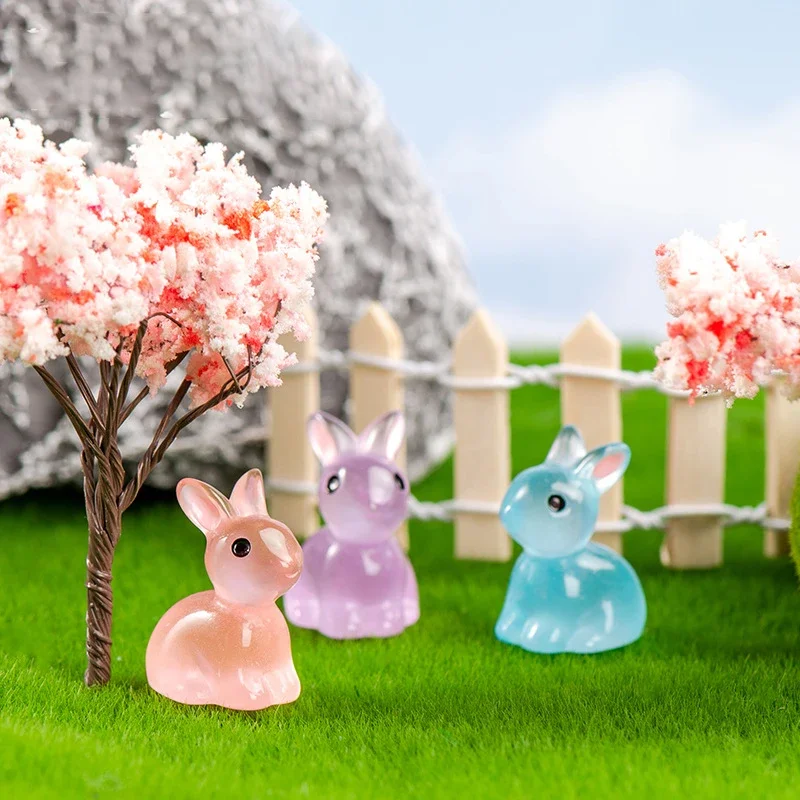 

10pcs Mini Cute Luminous Rabbit Ornaments Multicolor Bunnies Microlandscape Gardening New Home Decor Fairy Miniature Figurines
