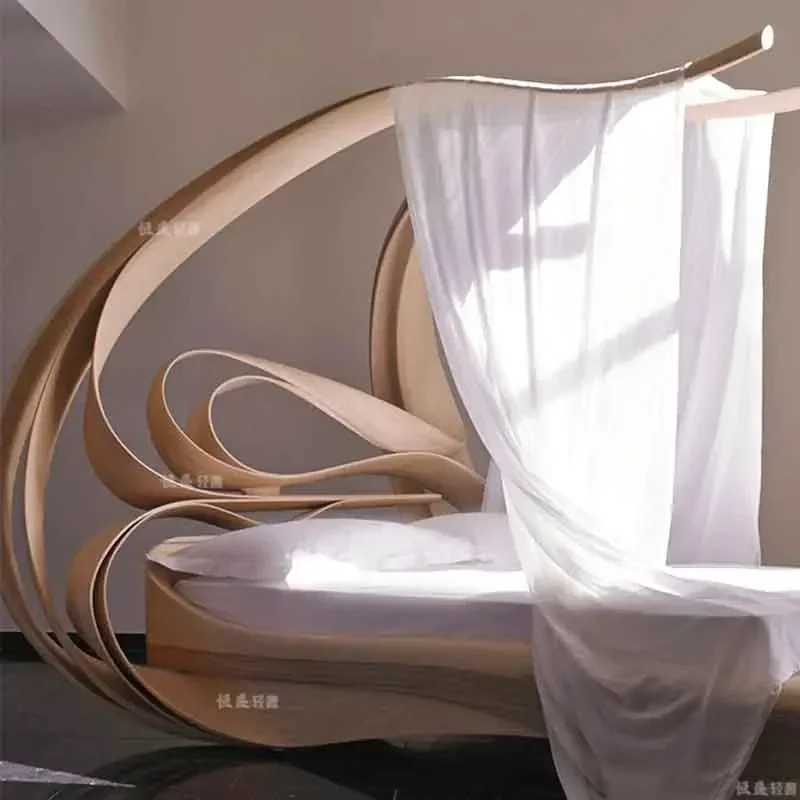 Fabric light luxury solid wood bed villa double
