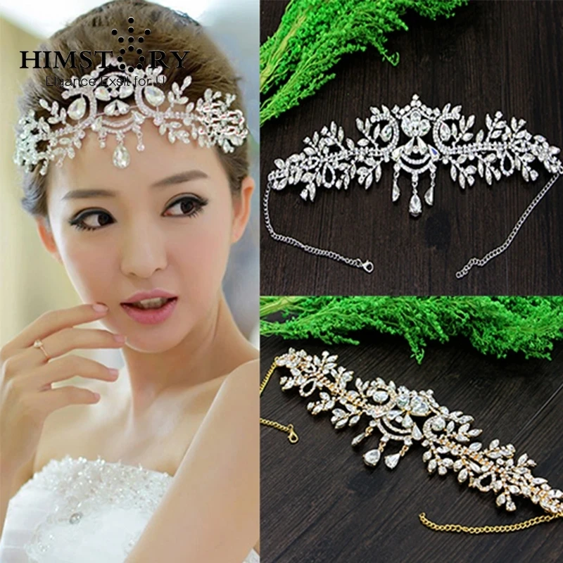 

HIMSTORY Angle Wedding Headband Clear Rhinestone Hair Accessory Quinceanera Frontlet Forehead Hairwear 2 Color