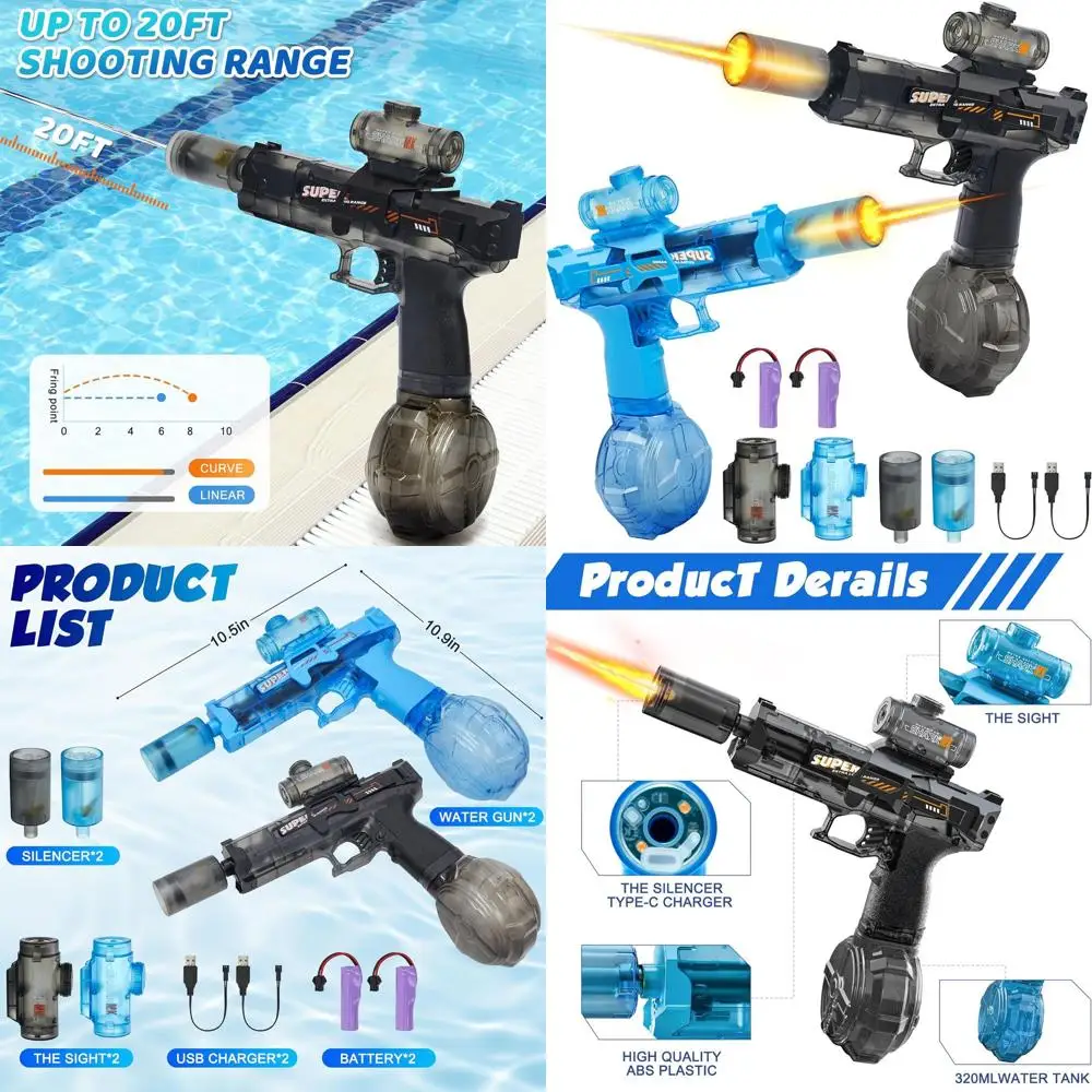 

2 Packs Electric Water Gun Fire Flash Upgraded, Water Pistol Toy Squirt Gun for Kids Adults(320 Capacity Each), Summer Outdoor T