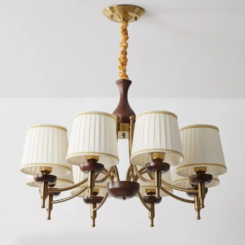 Medieval study bedroom pendant light, American retro designer new dining room living room solid wood light