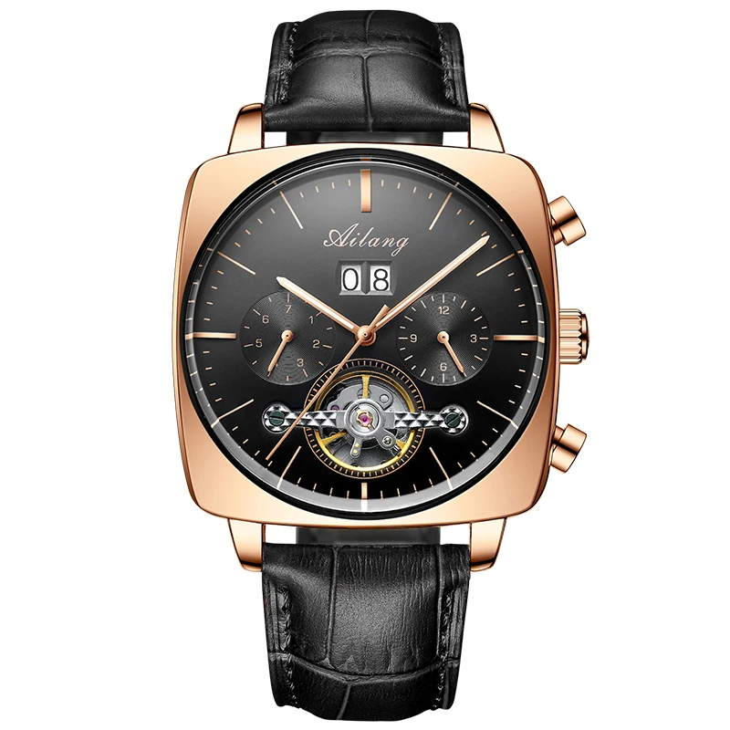 

AILANG Brand New Fashion Square Mechanical Watch for Men Luxury Automatic Tourbillon Watches Leather Strap Waterproof Date Clcok