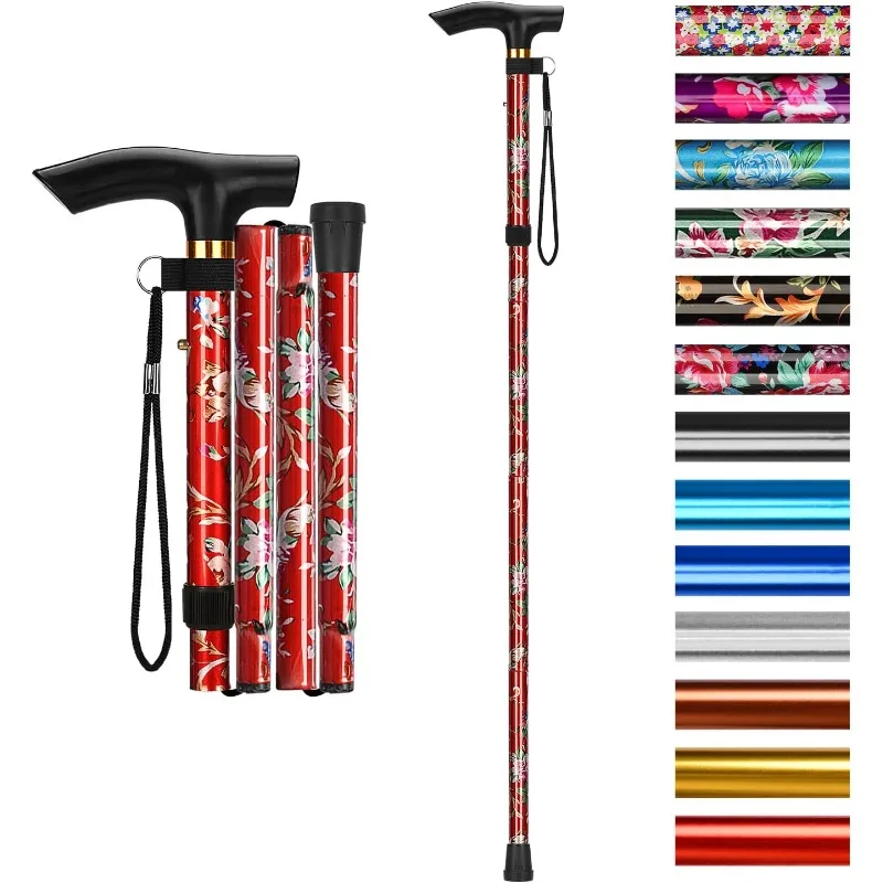 5-stufig verstellbarer, faltbarer, blumenförmiger Gehstock aus Aluminiumlegierung, tragbarer Gehstock für Senioren, geeignet für Outdoor-Wanderungen