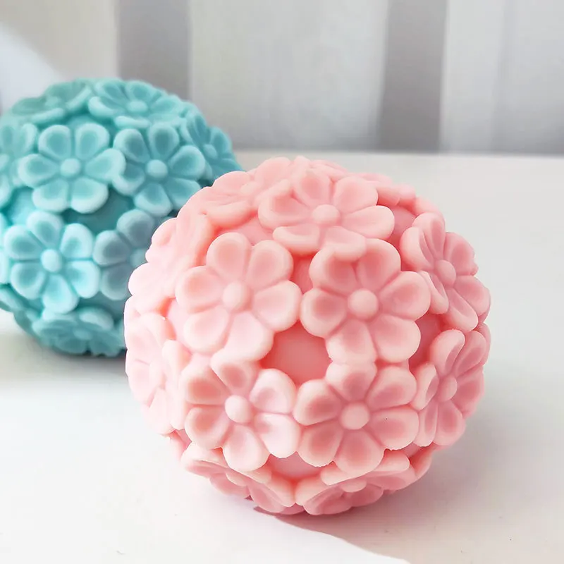 Cute Chrysanthemum Ball Candle Silicone Mold DIY Flower Ball Shape Silicone Mold Soybean Wax Aromatherapy Candle Soap Resin Mold