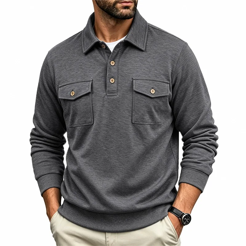 Herbst- und Winter-Herren-POLO-Pullover mit langen Ärmeln, lässigem Kragen, sportlichem Design und mehreren Taschen, Großhandel – Detail 38