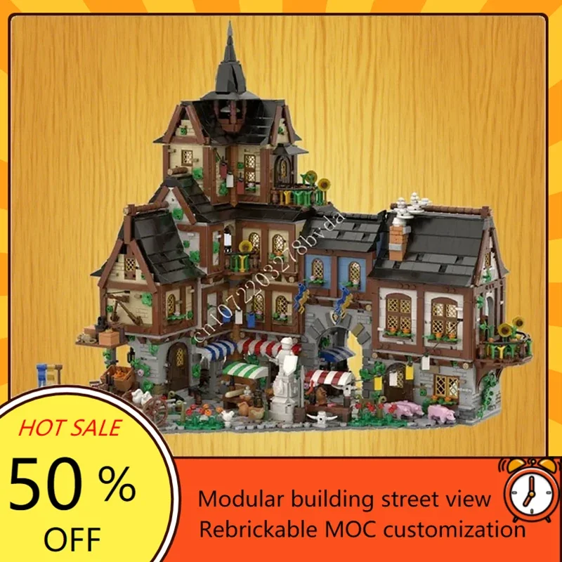 4658PCS MOC Medieval Castle Custom Puzzle Model Medieval Town Centre Technical  DIY Assembly Set Toy For Child Holiday Gift