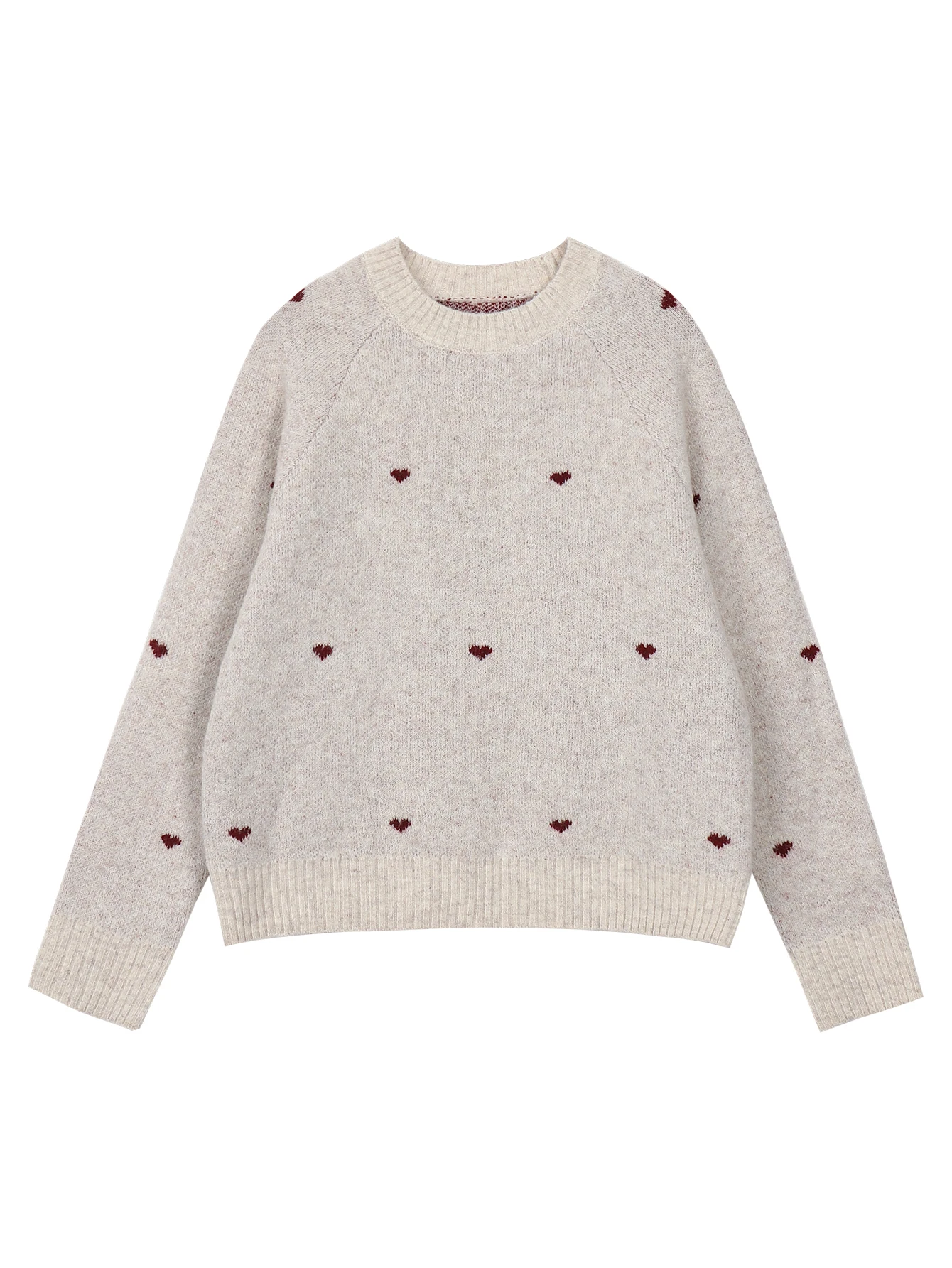 New Plus Size Fall Winter Comfortable Heart Pattern Sweater Long Sleeve Pullover Round Neck Top Korean Popular Women's Clothes image 5