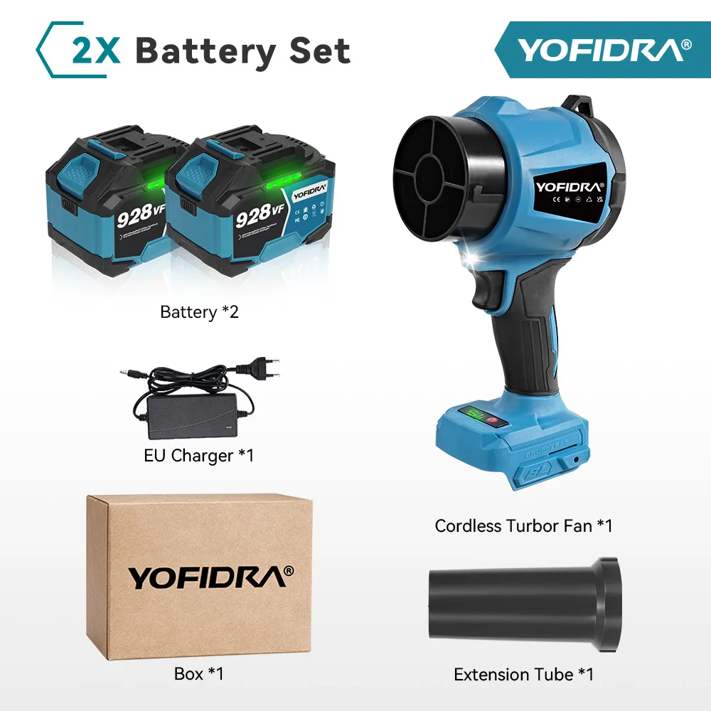 YOFIDRA Bürstenloser Elektrischer Turbo-Laubbläser 3000W Handgeführter Laubbläser Staubblasgerät für Makita 18V Akku